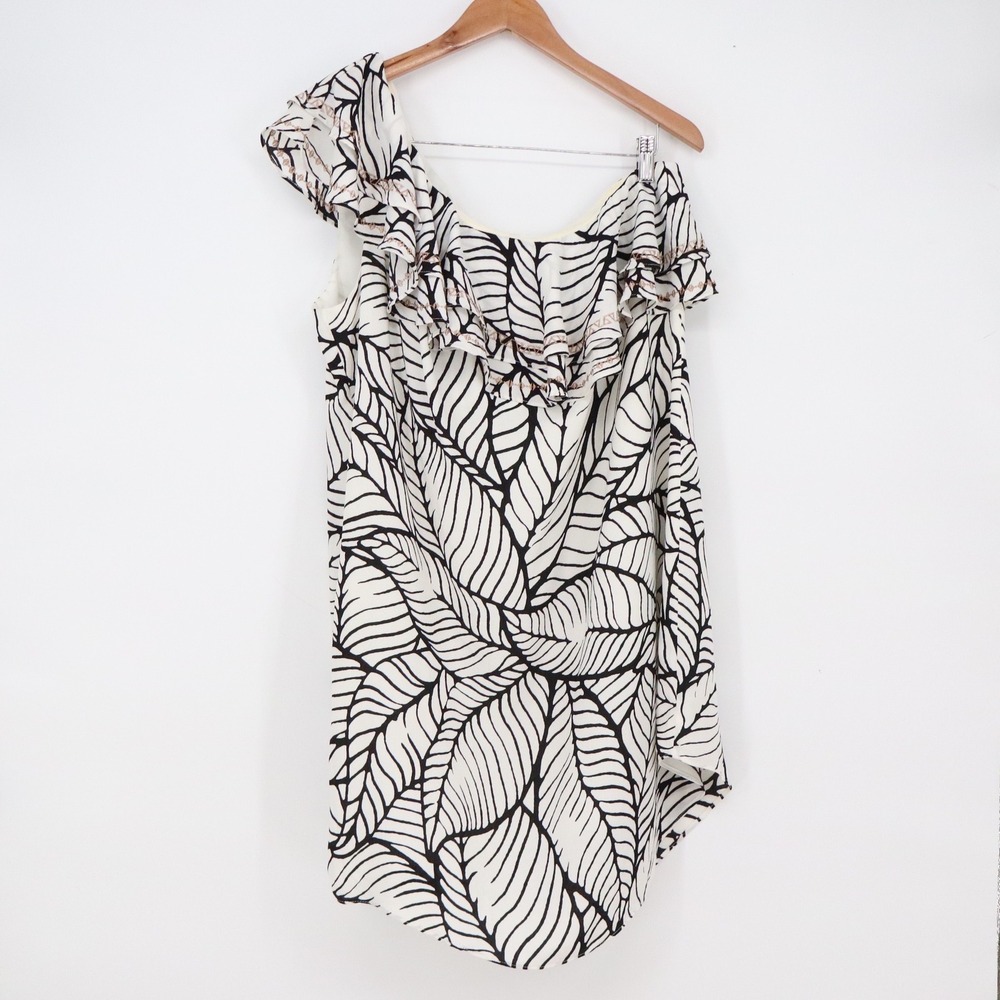 Apt 9 Dress Womens XL WA72Y062RP White Black Leaf One Shoulder Ruffle NWT